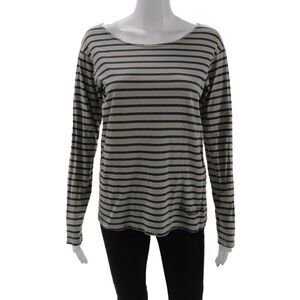 Imrie Women Beige Striped Jersey T-Shirt Long Sleeve 100% Cotton Size S